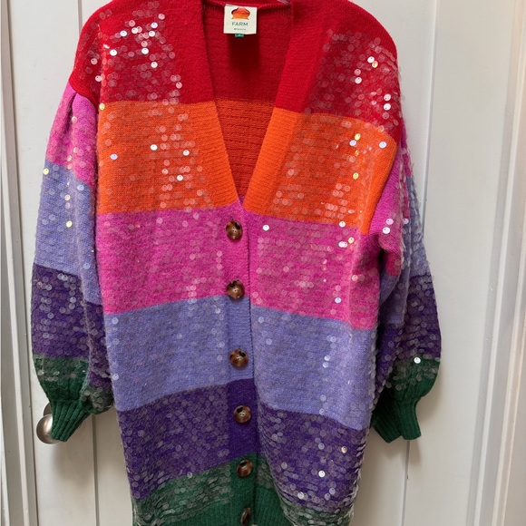 FARM Rio Colorblocked Sequin-Embroidered Cardigan—NWOT Size Small sold out - Picture 7 of 16